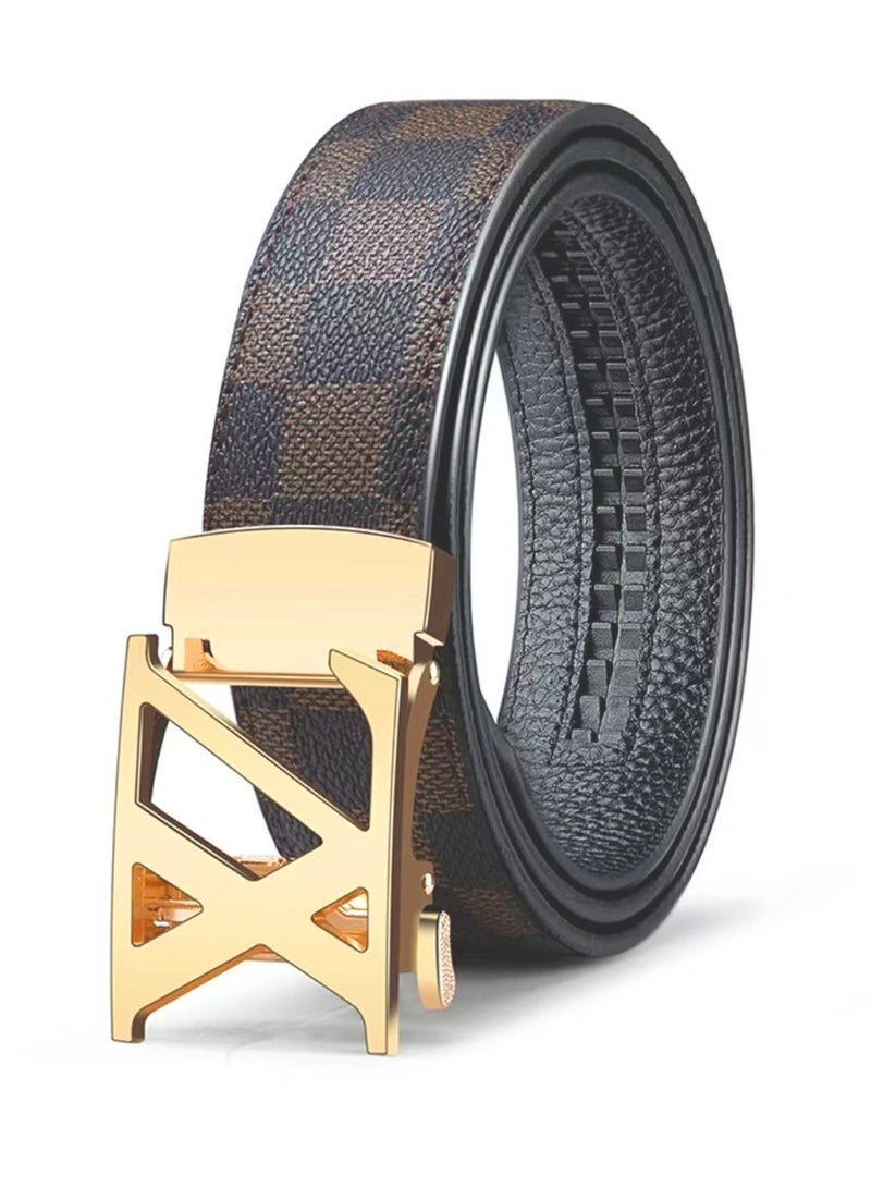 L.RIDING PULO Men's Leather Belt，Automatic Buckle Versatile Belt - 130cm - Image 1